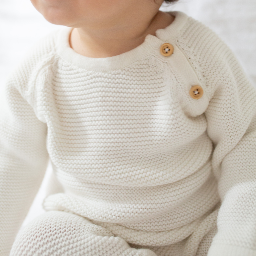 Baby Cozy Knit Romper in Ivory