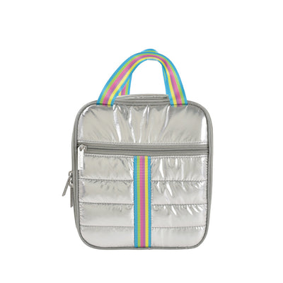 Silver Metallic Rainbow Puffer Lunch Tote