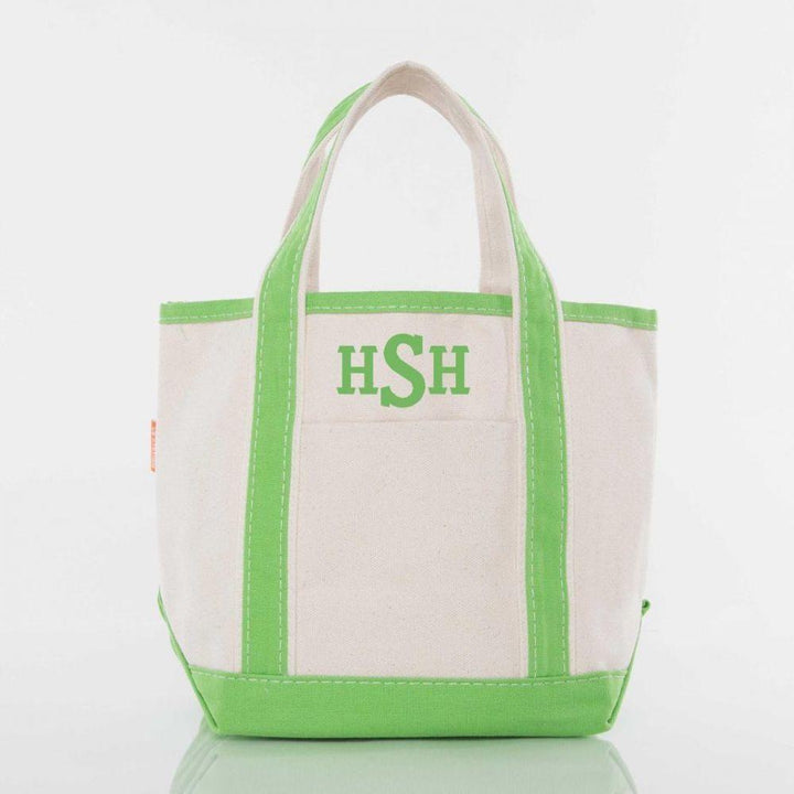 green tote with. monogram