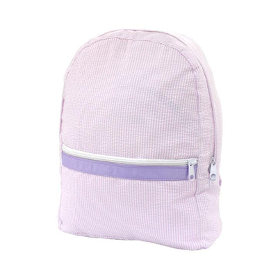 pink backpack with purple trim