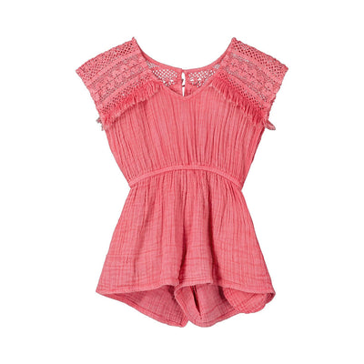 Tulum Romper in Distressed Coral Gauze