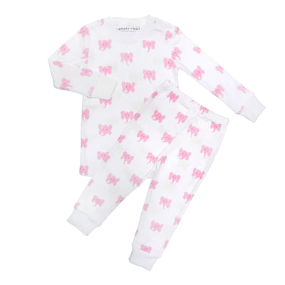Elephant Two Piece Pajama Set in Pink