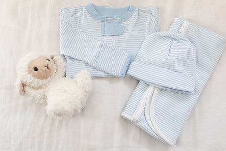 Light blue stripe layette set