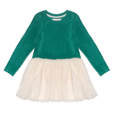 green corduroy dress with tulle skirt