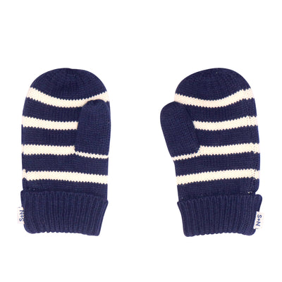 navy striped winter mittens
