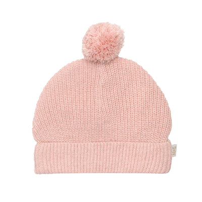 pink winter hat with pom pom
