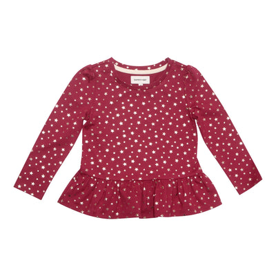 maroon shirt with gold stars