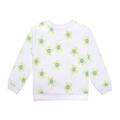 white sweatshirt with green flowers