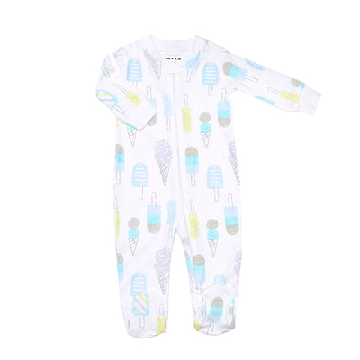 blue ice cream zipper romper