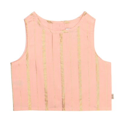 pink sleeveless top gold stripe