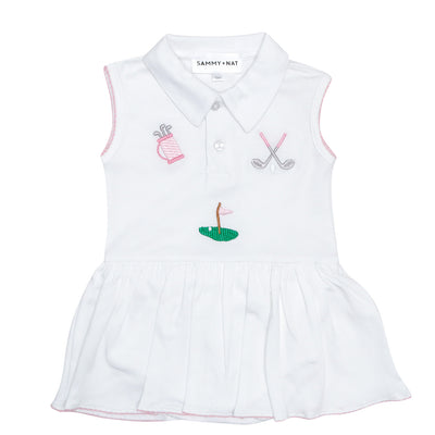 golf embroidered riley romper in pink