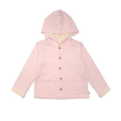 pink hooded button front jacket