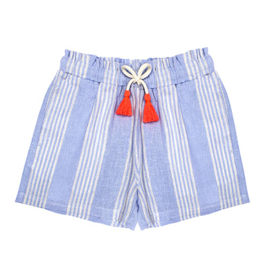 girls chambray striped shorts with tassel