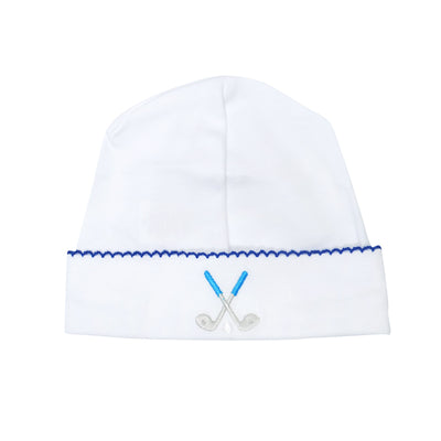 golf embroidered receiving hat in blue