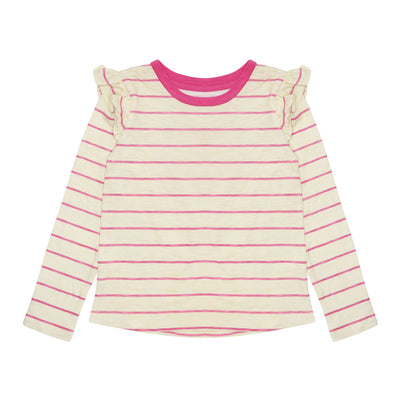 pink stripe ruffle shoulder long sleeve top