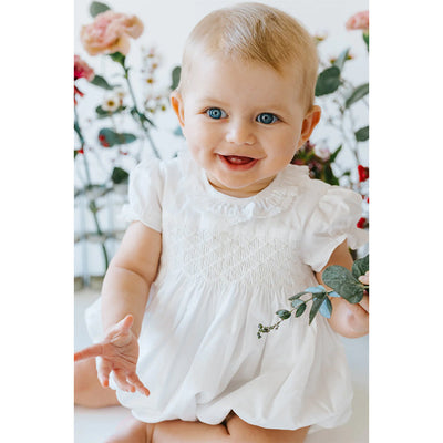 Antoinette Ceremony Handsmocked Bubble in White