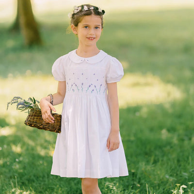 Elise Handsmocked Dress in White