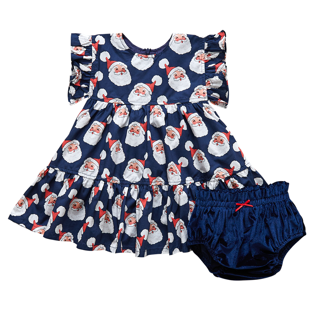 Baby Kit Dress Set - Navy Santas