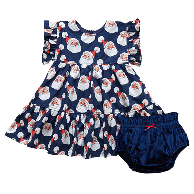 Baby Kit Dress Set - Navy Santas