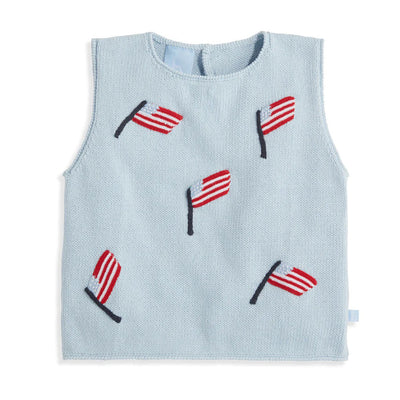 Sleeveless Applique Pullover in Blue with Flag